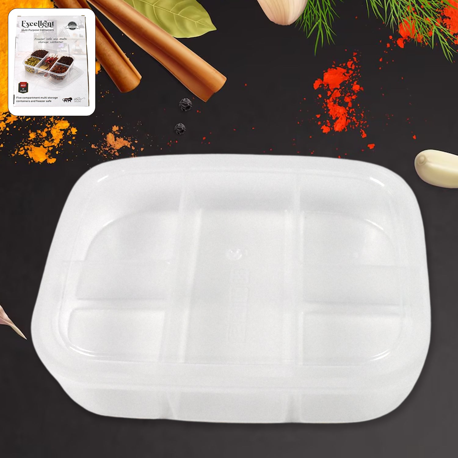 Wukusy plastic 5-compartment reusable lunch box with secure lid, ideal for home and kitchen meal storage and organization.