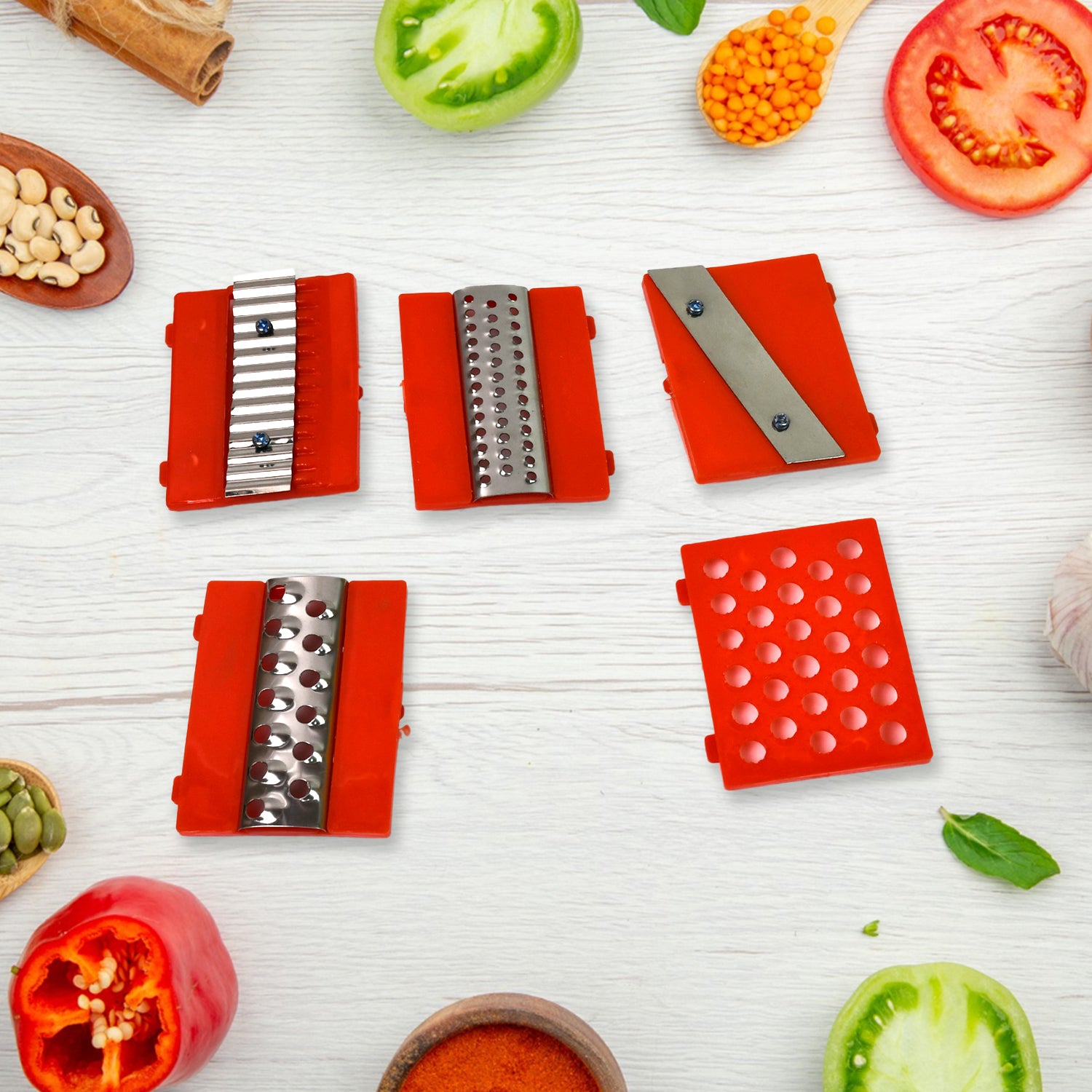 Wukusy 6-in-1 plastic vegetable slicer, cutter, and fruit dicer grater set for home kitchen use with multiple blade attachments