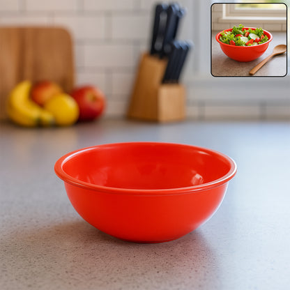 Red plastic 6-inch round deep serving bowl by Wukusy, perfect for home and kitchen use in a vibrant, durable design.