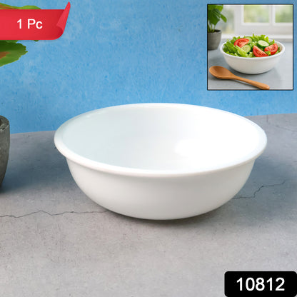 White plastic 6-inch round deep serving bowl by Wukusy, perfect for serving salads, pasta, or side dishes in the kitchen.