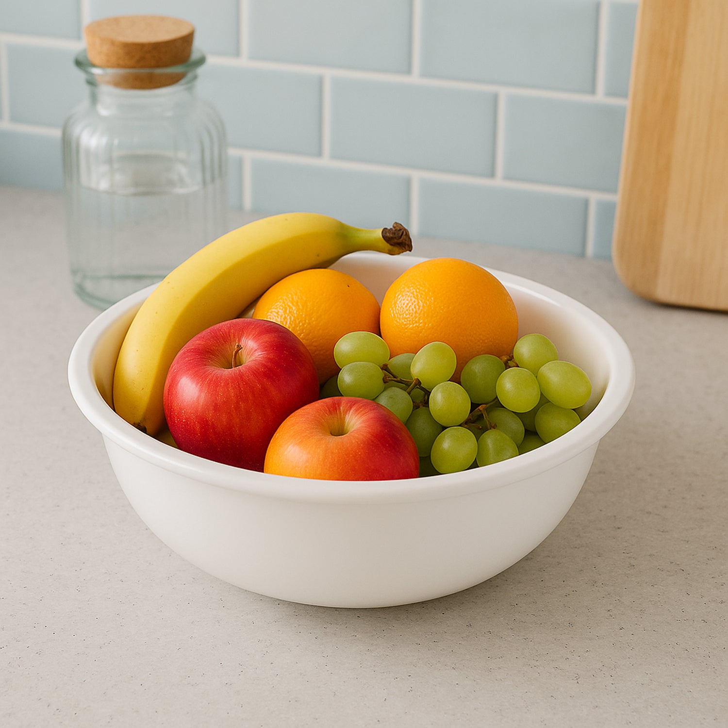 White plastic 6-inch deep round serving bowl by Wukusy, ideal for kitchen and dining use