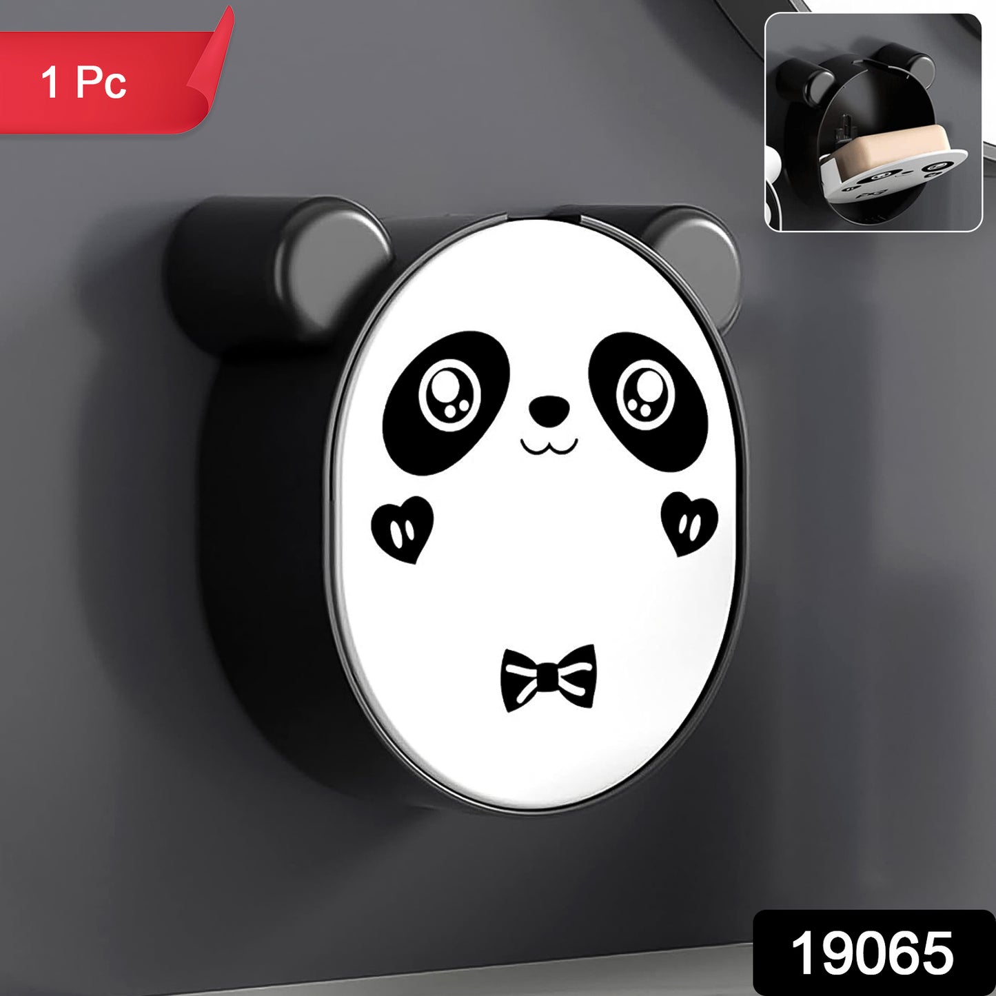 Wall-mounted plastic panda soap box by Wukusy with flip-top lid and drain for kitchen or bathroom use.