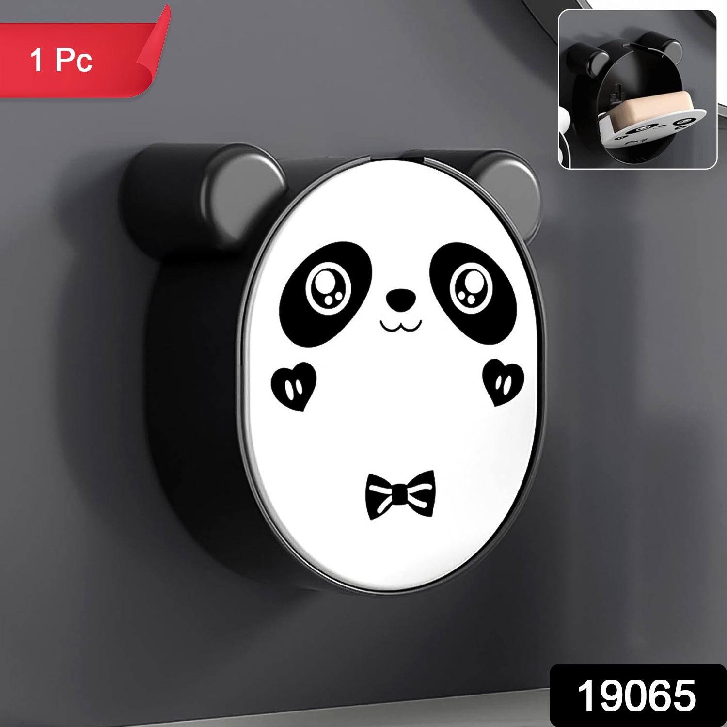 Wall-mounted plastic panda soap box by Wukusy with flip-top lid and drain for kitchen or bathroom use.