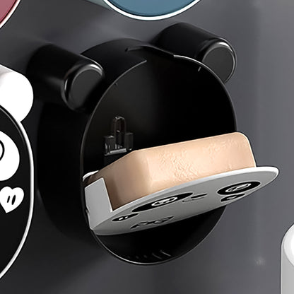 Plastic cute panda soap box from Wukusy, wall-mounted flip-top drain soap case for bathroom or kitchen use.
