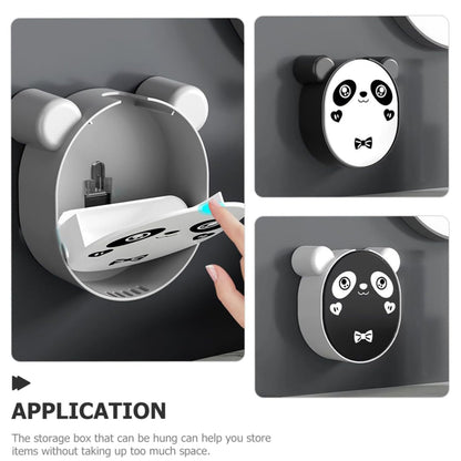 Wall-mounted plastic panda soap box by Wukusy with flip-top lid and drain for kitchen or bathroom use.