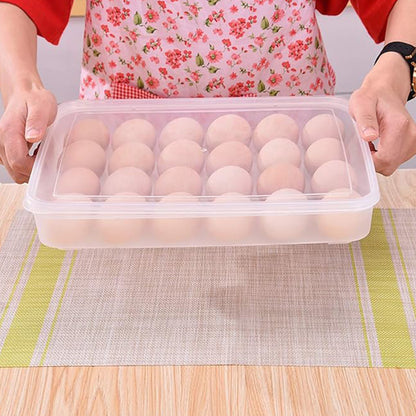 Wukusy plastic egg storage container for refrigerator, holds 24 eggs, kitchen organizer, durable egg tray for home use