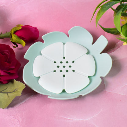 Wukusy plastic flower soap dish from bathroom accessories set, ideal for kitchen or shower decor, featuring a decorative floral design.