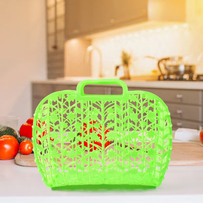 Set of three multicolor plastic foldable storage baskets for fruits and vegetables by Wukusy, ideal for home kitchen organization.