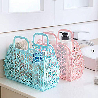 Wukusy plastic foldable storage baskets for fruits and vegetables, multicolor 3-piece set for home and kitchen organization.
