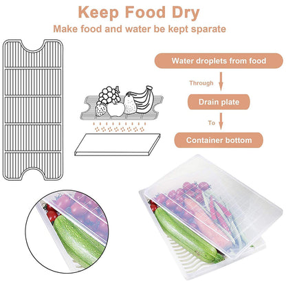 Wukusy plastic food storage containers with removable drain tray and lid, 3-piece set for kitchen organization and freshness.