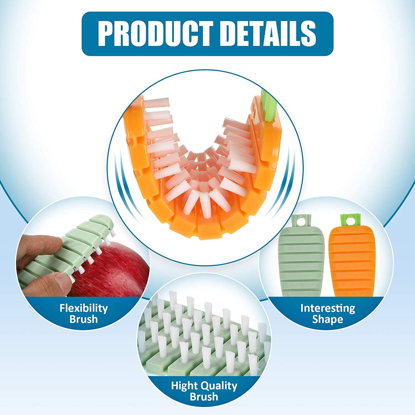 Wukusy plastic fruit and vegetable brush for cleaning produce, featuring durable bristles and compact design for home kitchen use.
