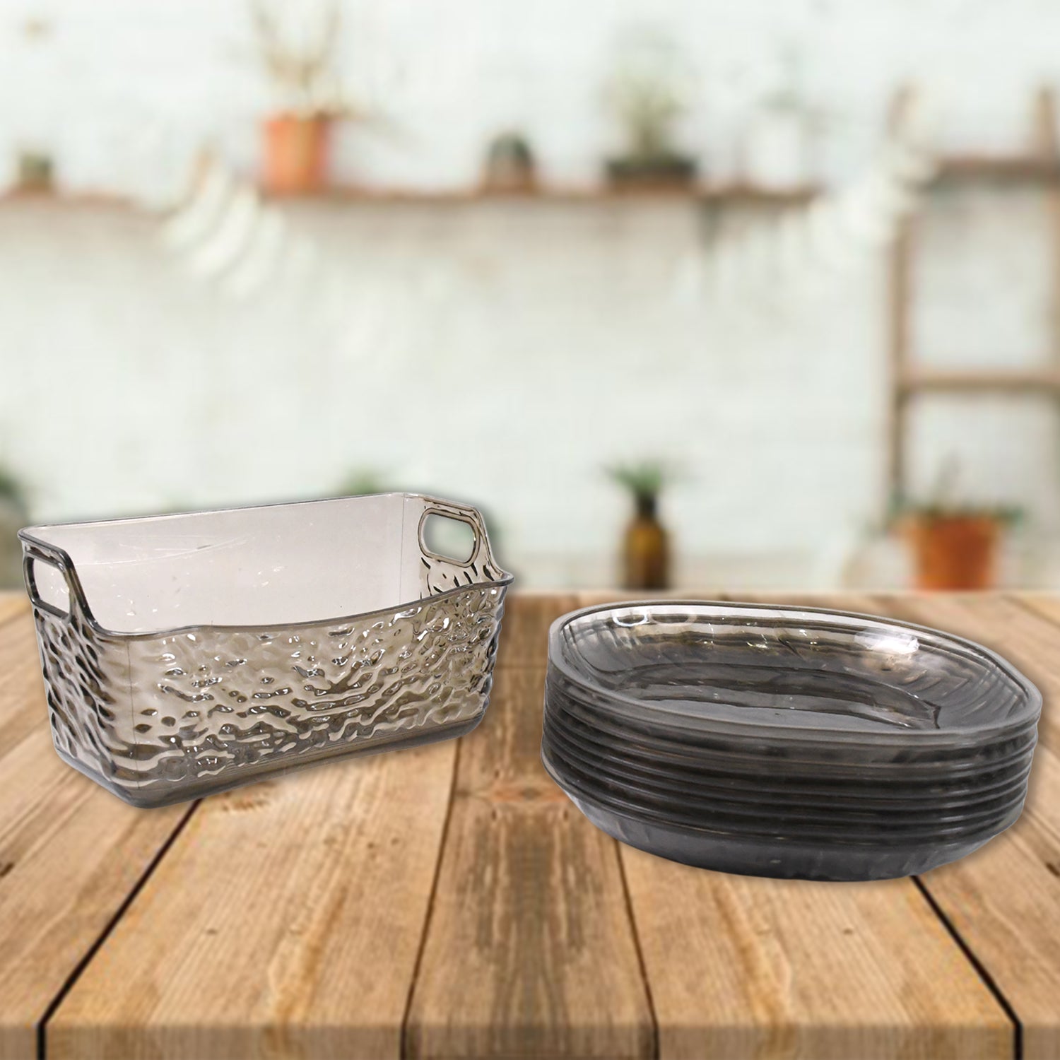 Set of 10 Wukusy plastic household dinner plates with dish trays and skewer bone holders for home use.