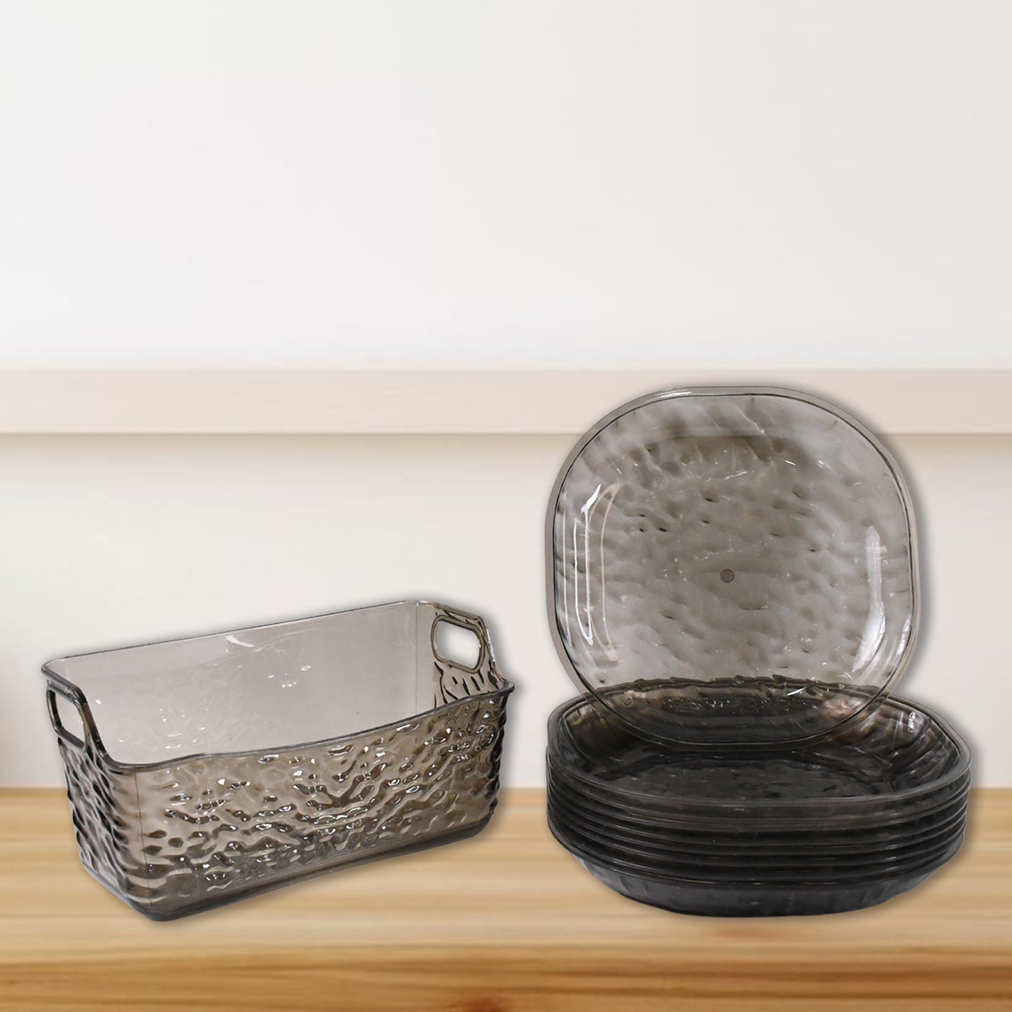 Set of ten plastic household dinner plates with dish trays and skewer bone holders, ideal for home kitchen use by Wukusy.