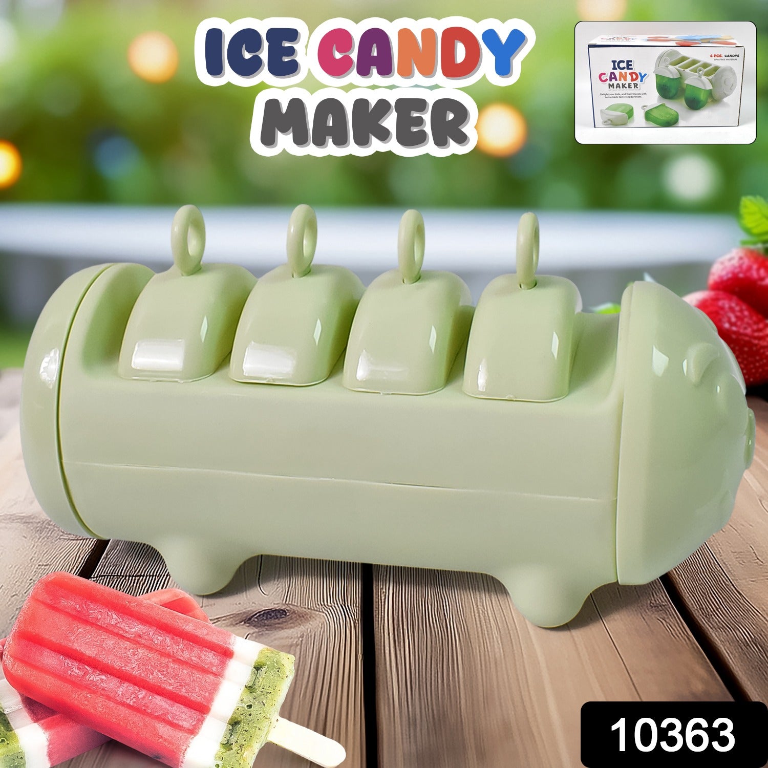 Wukusy plastic ice candy maker with four compartments for making colorful kulfi candies at home.
