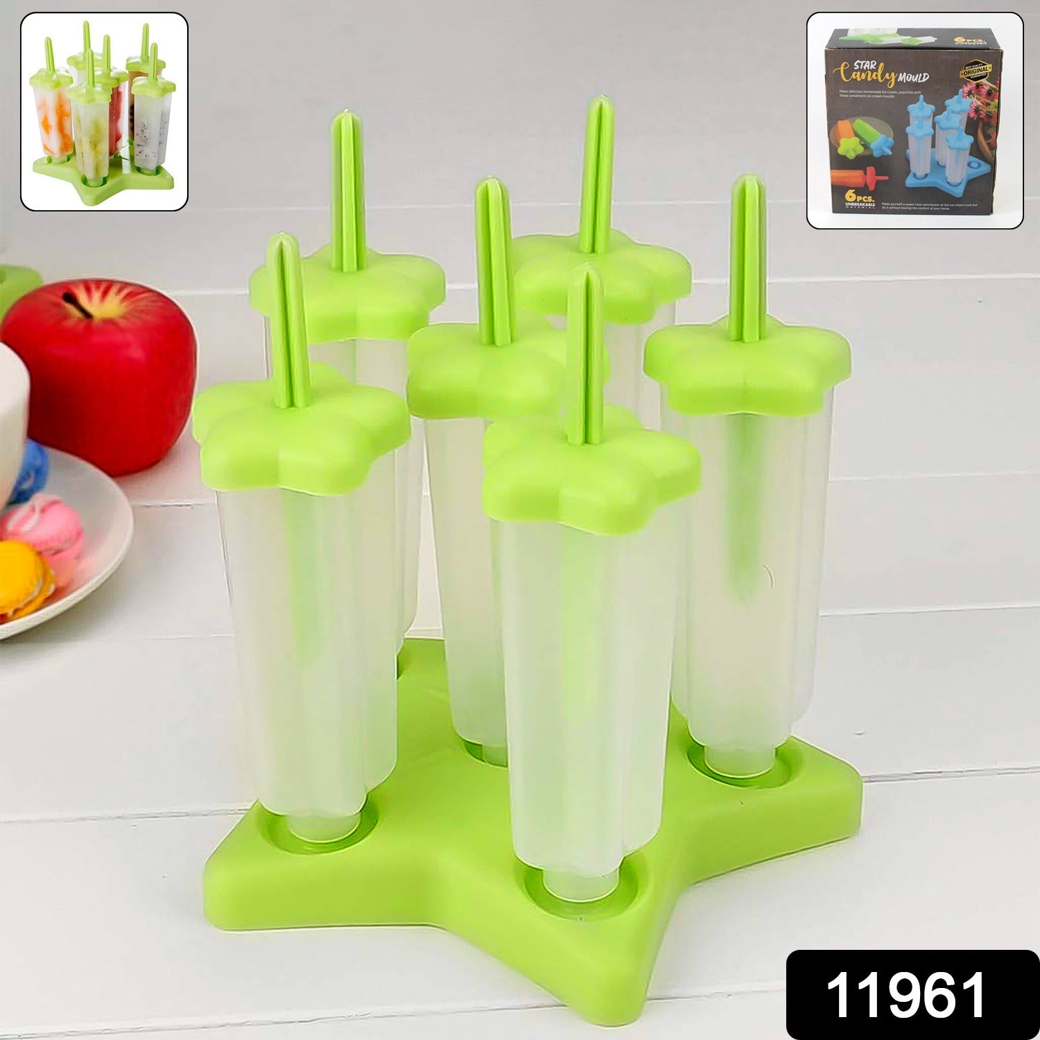 Wukusy plastic ice cream molds with lids, 6-piece set, for making homemade ice cream treats in a home kitchen.
