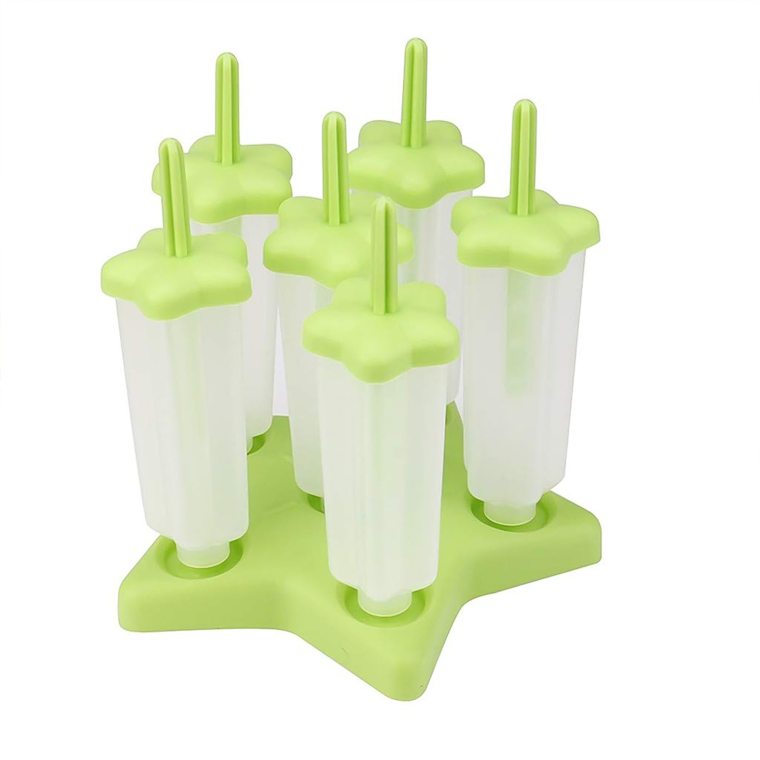 Wukusy plastic ice cream molds with lids, 6-piece set for home and kitchen, showing colorful silicone molds with lids for frozen treats.