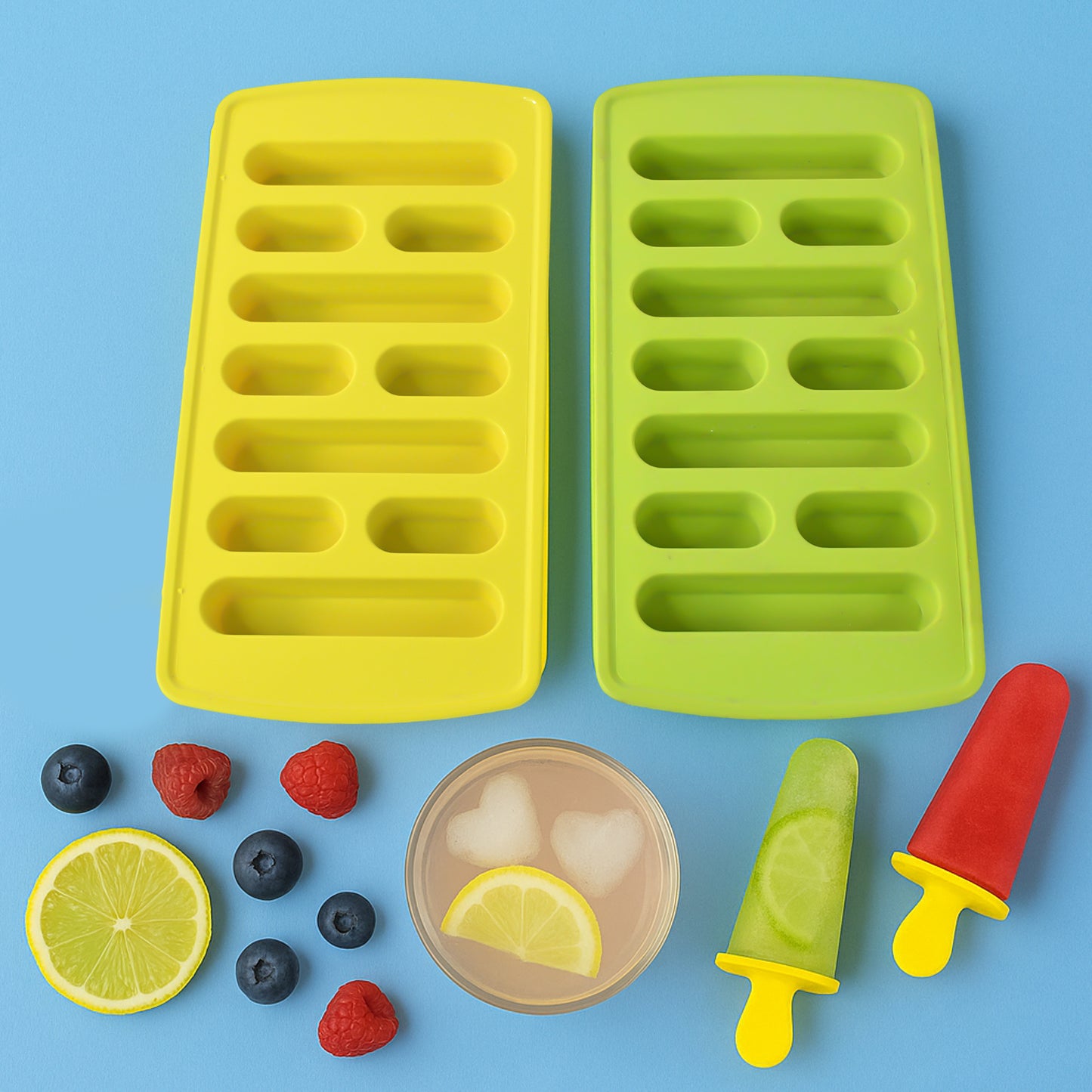 Set of four Wukusy plastic ice cube trays for home and kitchen use, with multiple cube molds for freezing ice.