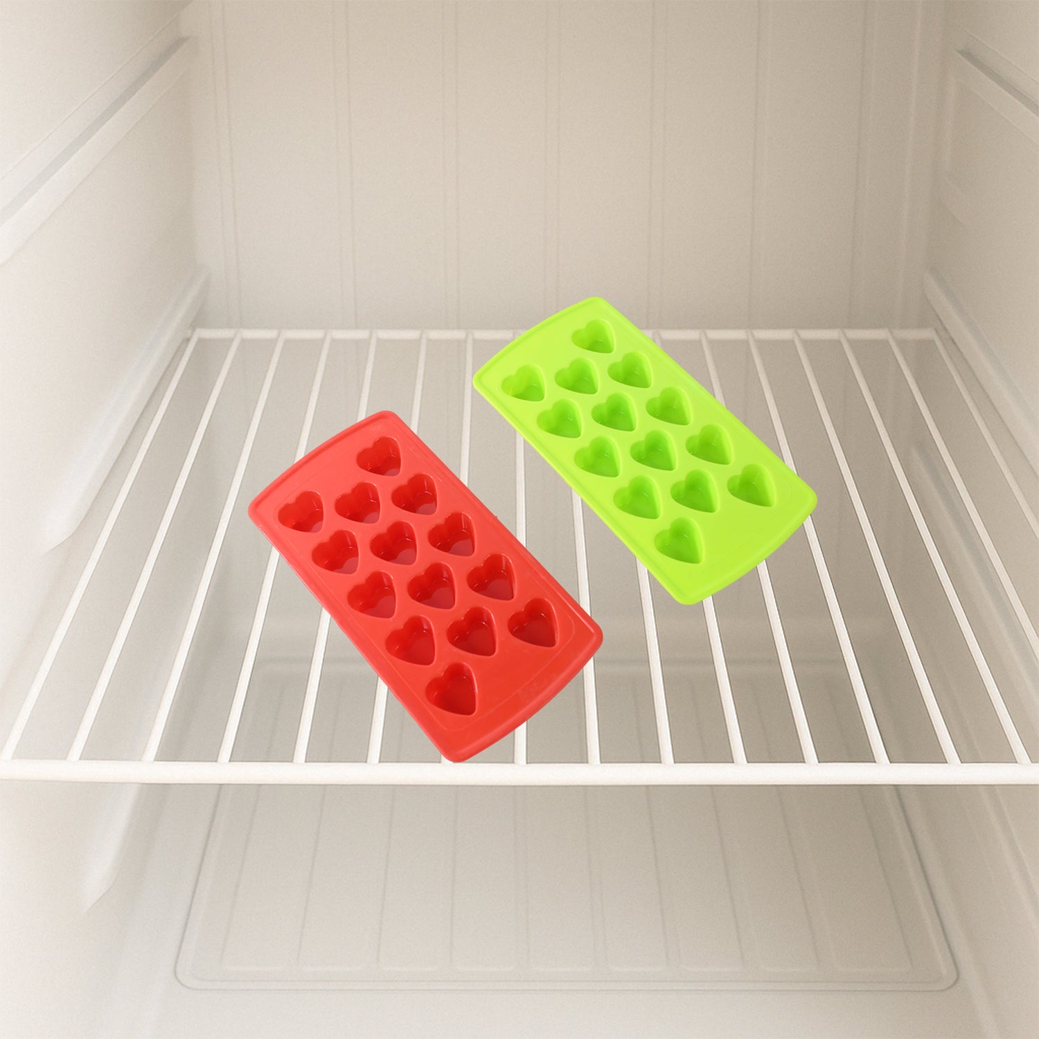 Wukusy plastic ice cube tray set with four reusable trays for home and kitchen use, showing filled trays with ice cubes.