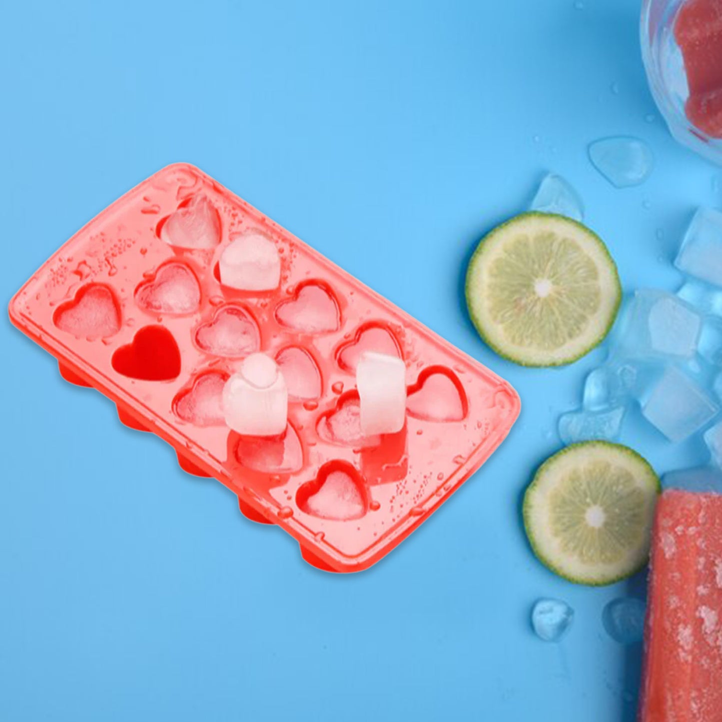 Wukusy plastic ice cube tray set with four flexible trays for making ice cubes in a home and kitchen setting.