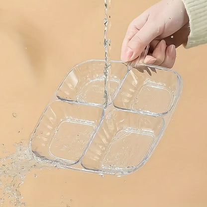 Wukusy plastic kitchen serving tray with four compartments, ideal for organizing and serving food in home and kitchen settings.