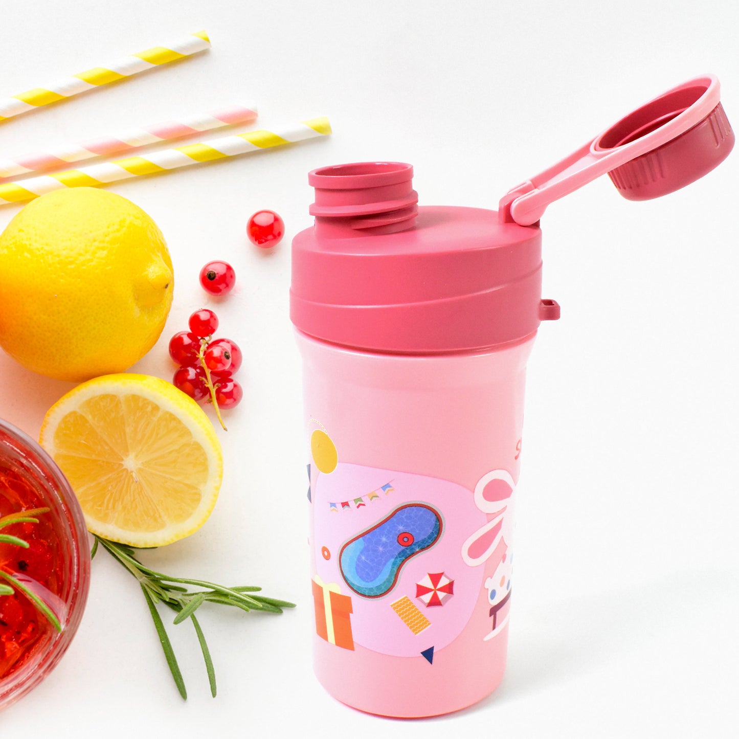 Wukusy plastic lunch box with two compartments, leak-proof design, included bottle and fork in mixed colors for home and kitchen use.