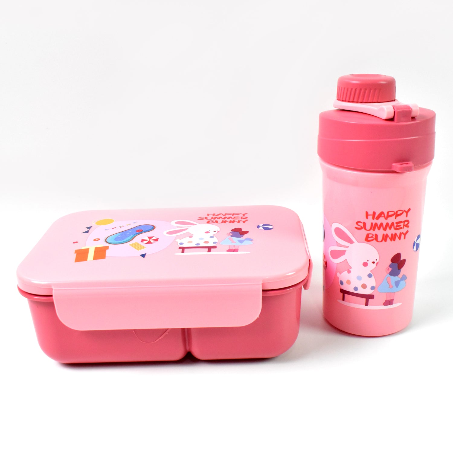 Wukusy plastic lunch box with two compartments, leak-proof design, included bottle and fork in mix colors for home or kitchen use