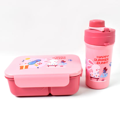 Wukusy plastic lunch box with two compartments, leak-proof design, included bottle and fork in mix colors for home or kitchen use