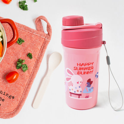 Wukusy plastic lunch box with two compartments, leak-proof design, included bottle and fork, colorful set for home and kitchen use.
