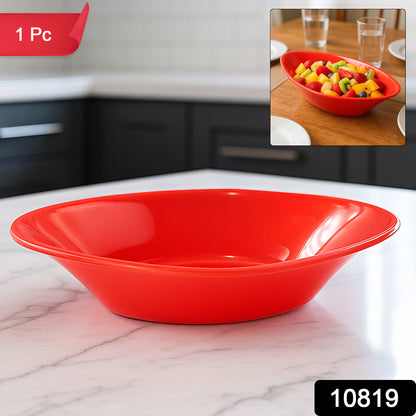 Red plastic Marin serving bowl by Wukusy, an elegant oval deep bowl for home and kitchen use.