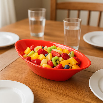 Wukusy plastic Marin serving bowl, elegant oval deep design in vibrant red, ideal for home and kitchen use.