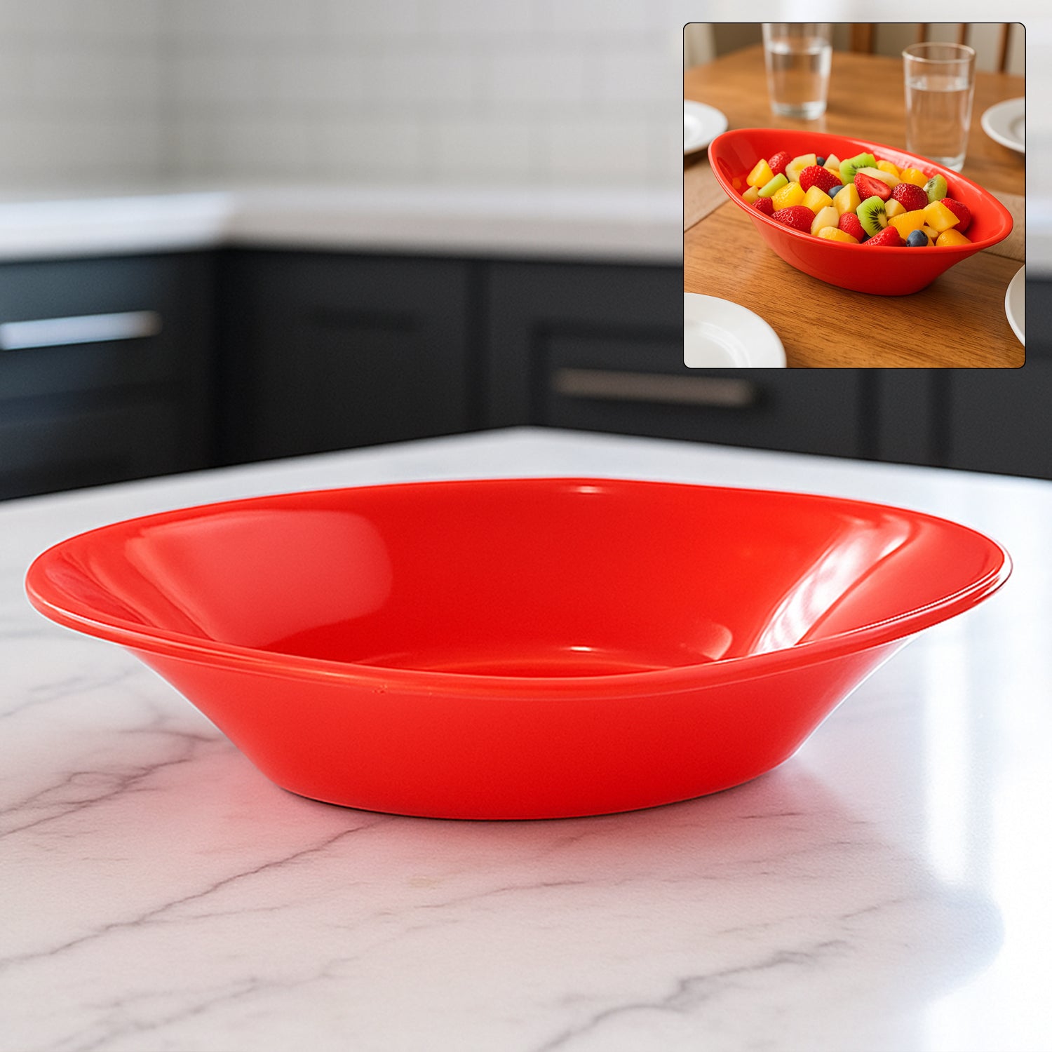Wukusy Plastic Marin Serving Bowl, elegant red oval deep bowl for home and kitchen use, 1 piece.