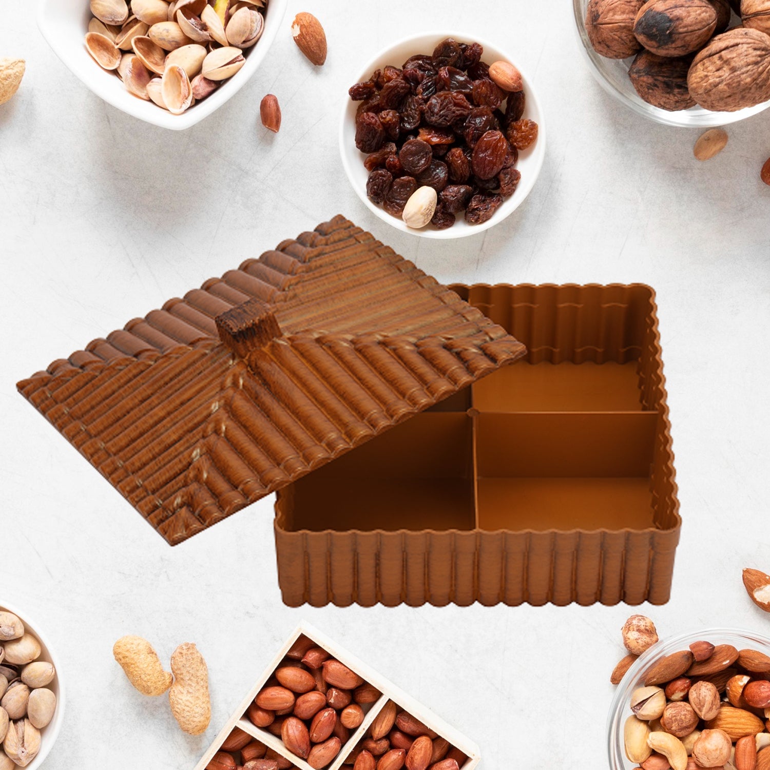 Plastic multipurpose dry fruit and chocolates storage box by Wukusy, designed for kitchen use and organization.