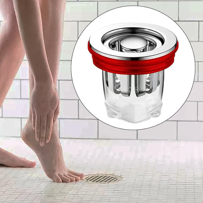Plastic odour-proof floor drain for toilet, bathroom, and kitchen from Wukusy, showing the drain with a secure cover and durable design.