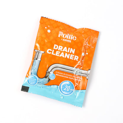 Wukusy Pollic Kadam powerful drain cleaner sachet, 50g, for kitchen and home drain maintenance.