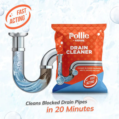 Wukusy Pollic Kadam powerful drain cleaner sachet, 50g, for home kitchen use, designed to clear clogged drains effectively.
