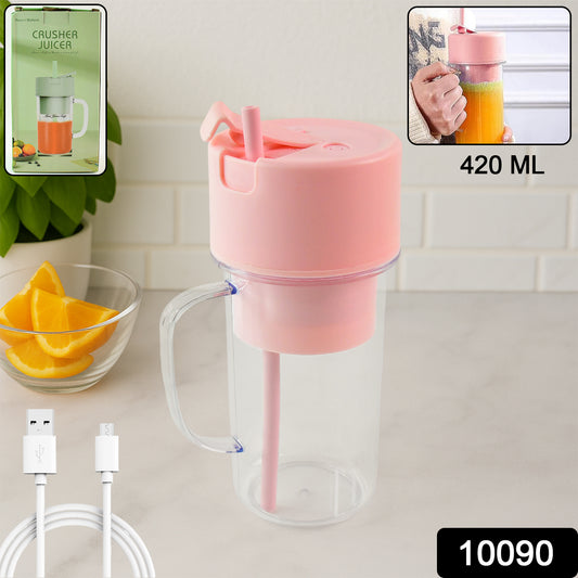 Wukusy portable crusher juicer with handle, straw, USB rechargeable, 6 blades, 420 ml capacity for home and kitchen use.
