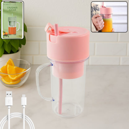 Wukusy portable crusher juicer with handle, straw, USB rechargeable, 6 blades, 420ml capacity for home and kitchen use