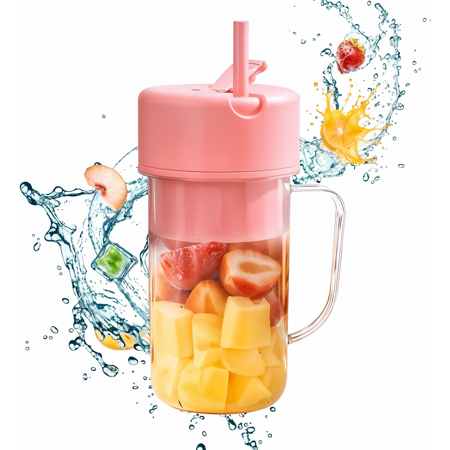 Wukusy portable crusher juicer with handle, straw, USB rechargeable, 6 blades, 420 ml capacity for home and kitchen use