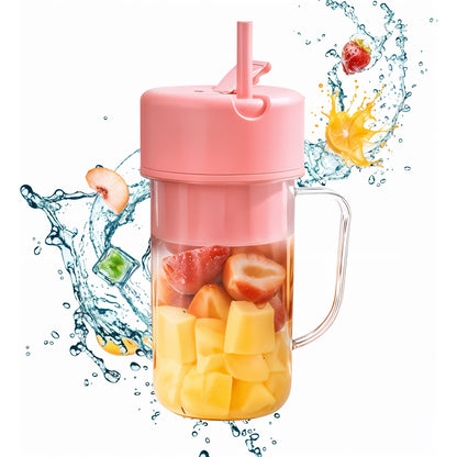 Wukusy portable crusher juicer with handle, straw, USB rechargeable, 6 blades, 420 ml capacity for home and kitchen use
