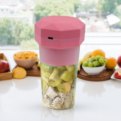 Wukusy portable electric juicer cup with 6 blades, 350ml capacity, compact design for making fresh juice on the go.