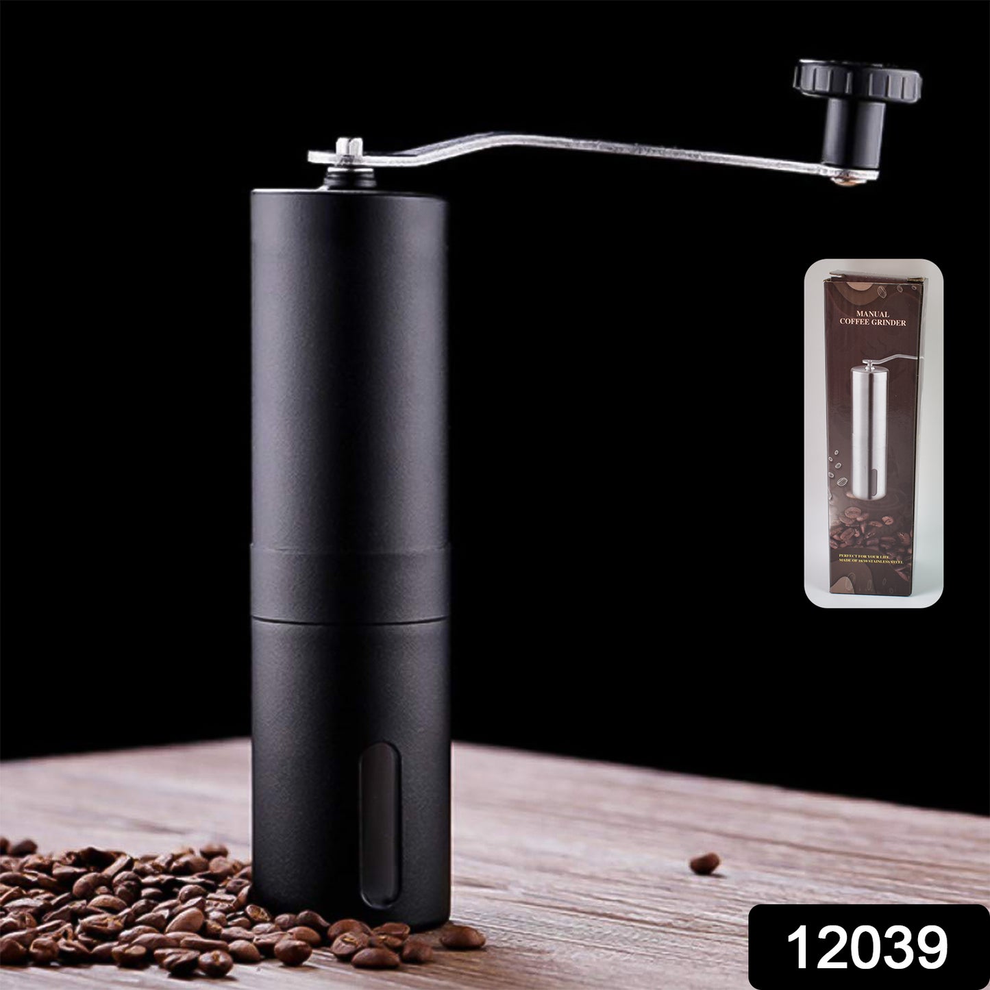 Wukusy portable stainless steel manual coffee grinder for home use, compact and easy to operate with a clear grinding chamber