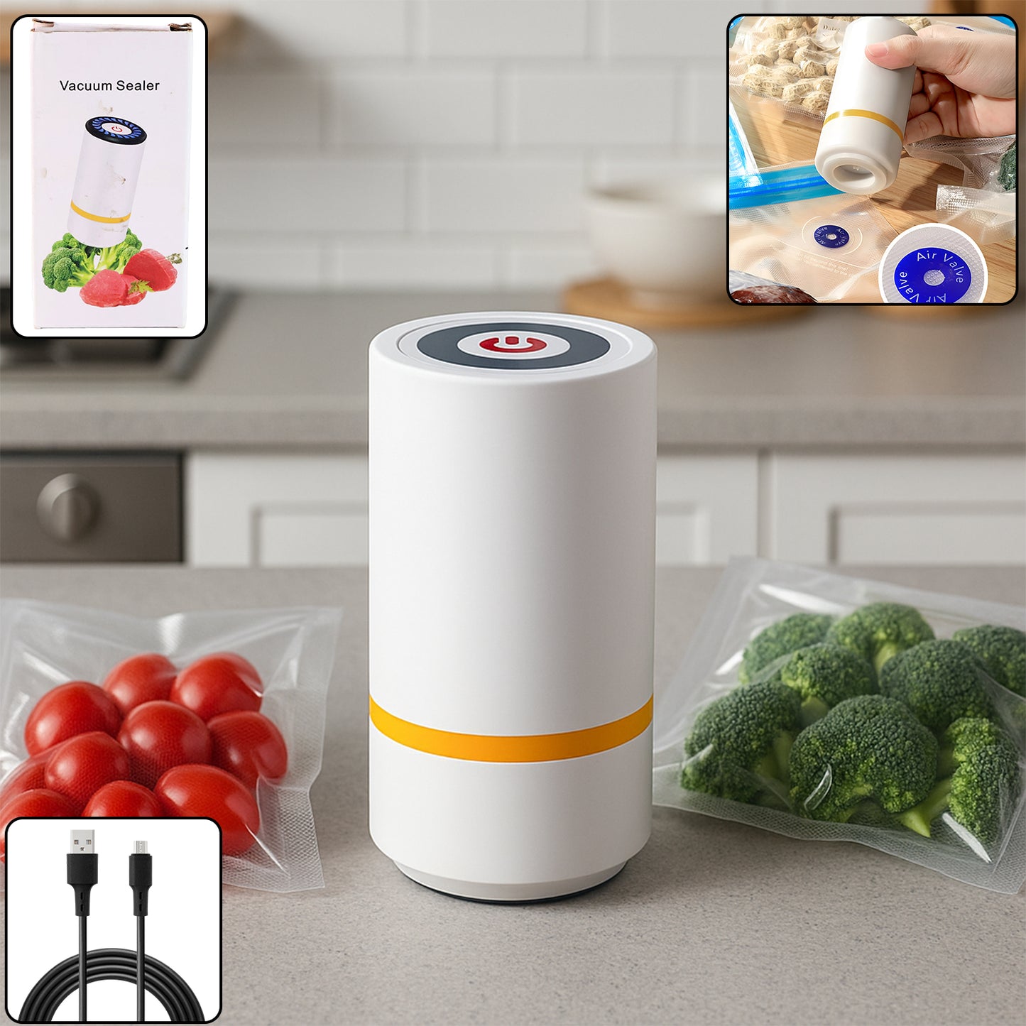 Wukusy portable USB rechargeable vacuum sealer machine for home and kitchen use, compact and easy to operate.