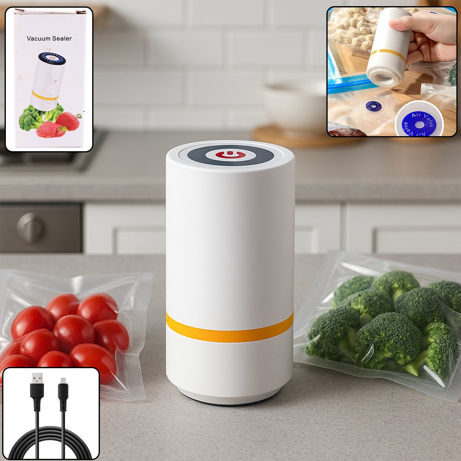 Wukusy portable USB rechargeable vacuum sealer machine for home and kitchen use, compact and easy to operate.