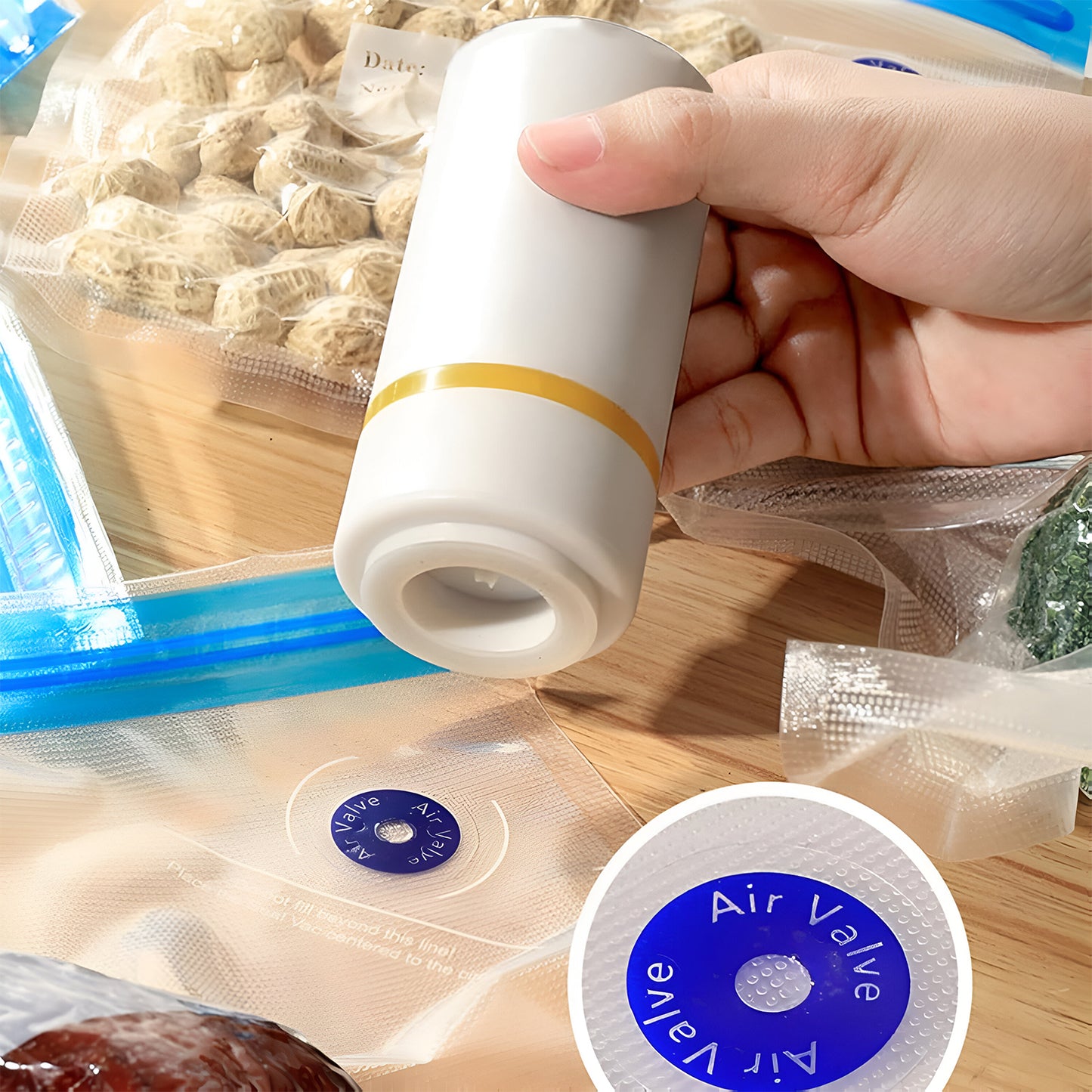 Portable Wukusy USB rechargeable vacuum sealer machine for home and kitchen use, compact and easy to operate.