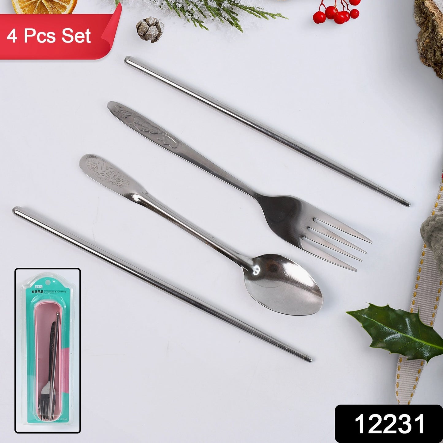 Wukusy portable camping cutlery set with four utensils and case, ideal for travel and outdoor dining in home and kitchen use