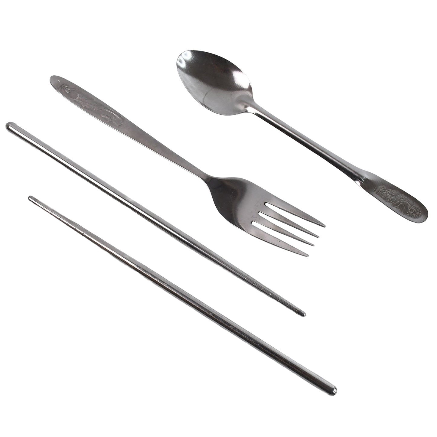 Wukusy portable camping cutlery set with four utensils and case, ideal for travel and outdoor dining.