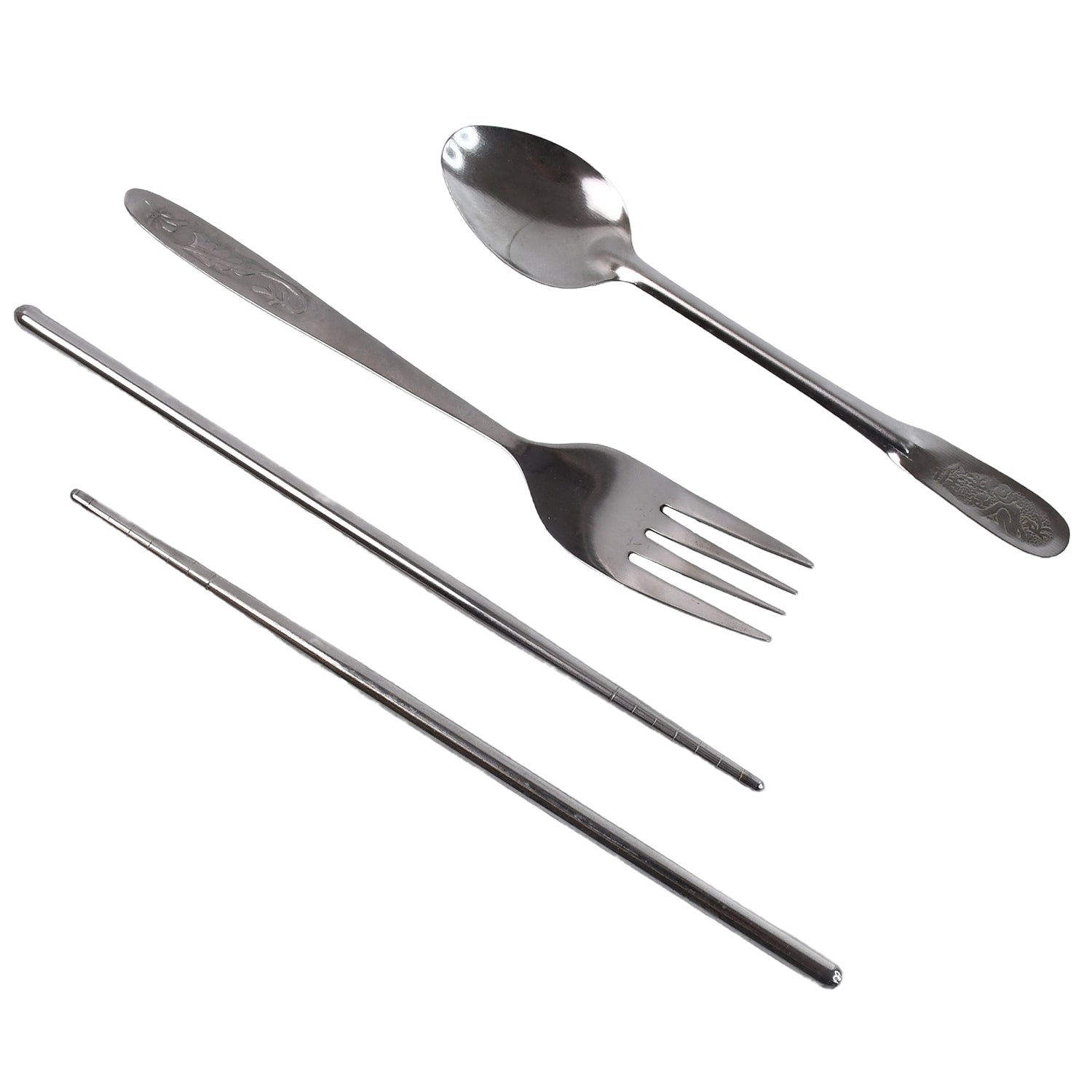 Wukusy portable camping cutlery set with four utensils and case, ideal for travel and outdoor dining.