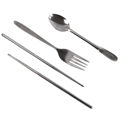 Wukusy portable camping cutlery set with four utensils and case, ideal for travel and outdoor dining.