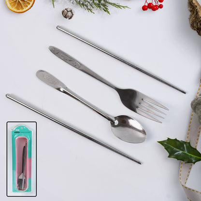 Wukusy portable camping cutlery set includes 4 utensils with a carrying case, ideal for travel and outdoor dining.