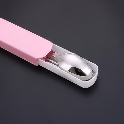 Wukusy portable camping cutlery set with four utensils and carrying case for travel and outdoor dining.